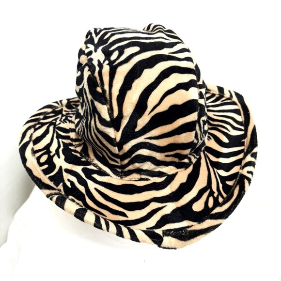 Fedora Tan Zebra Velveteen Gangsta -  Big Daddy Hat Vtg Y2K - Picture 4 of 10